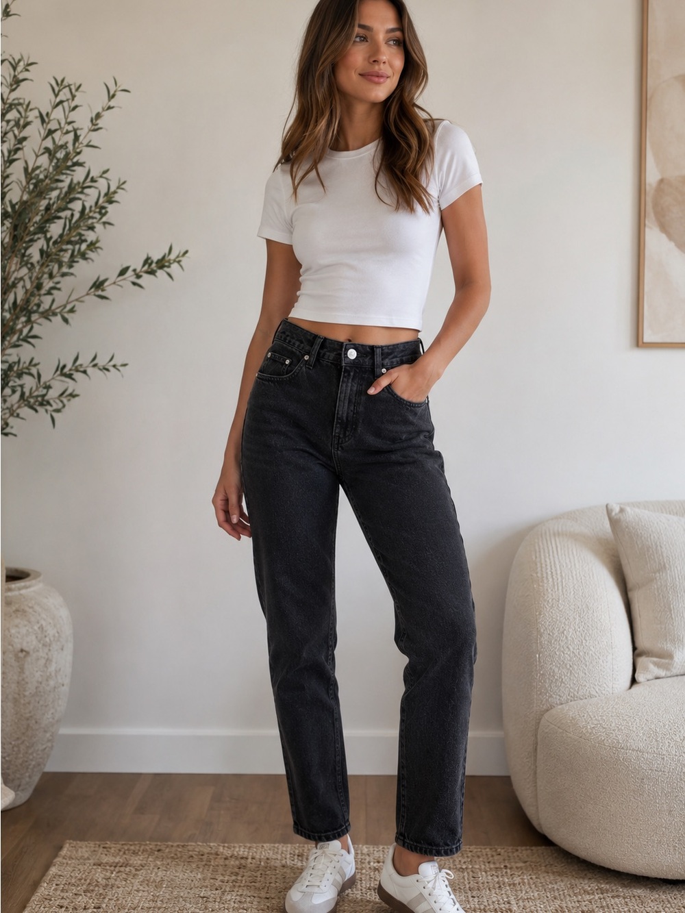 Garage Denim Mom Jeans Womens 28 Black Washed High Rise Straight Leg Jeans